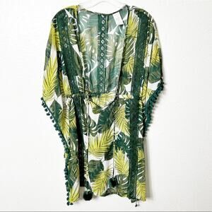 TIME & TRU ONE SIZE GREEN LEAF PRINT WOMEN SWIMMING POLYESTER COVER UP NWOT
